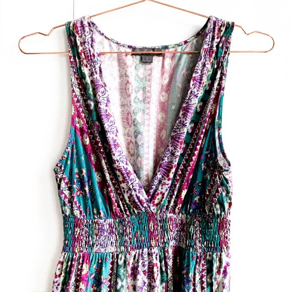 boho deep v neck pull on dress w/frilly hem - Picture 3 of 3